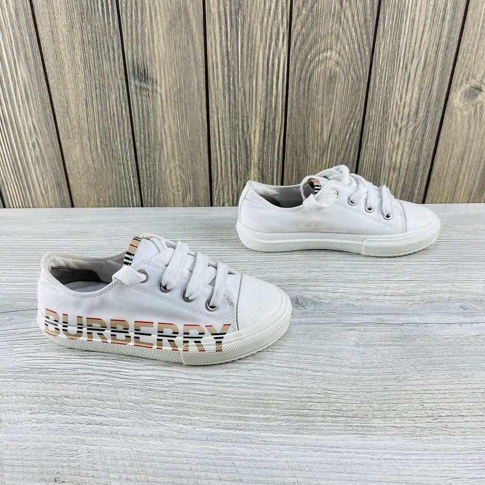 Burberry Kid's Larkhall Icon Stripe Logo Gabardine Sneakers Size 29 - Picture 7 of 16